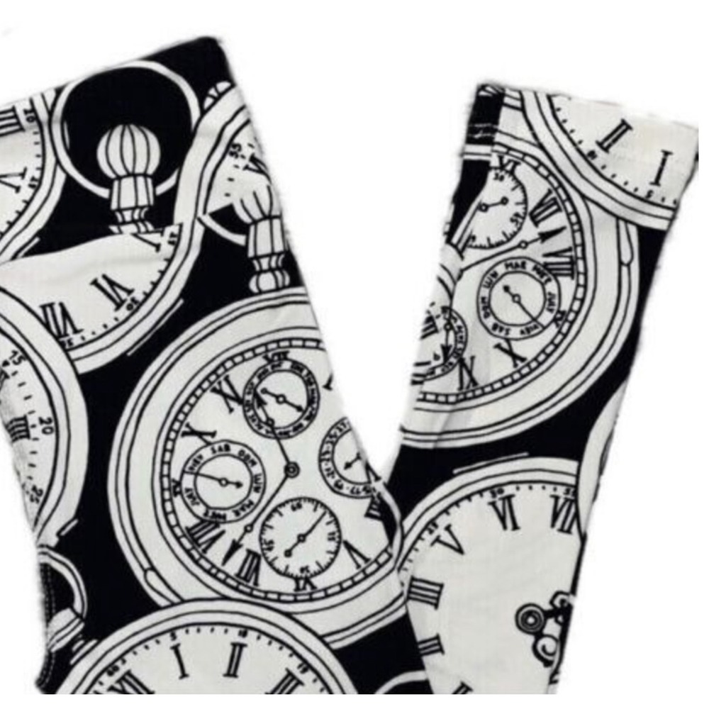 LuLaRoe Girls Leggings S/M‎ Size 2T-6+ Black White Clocks Watches Time Kids NWT
